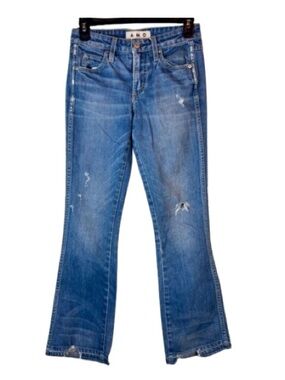 AMO Jane Old School Straight Leg Jeans Vintage Wash Raw Hem 24